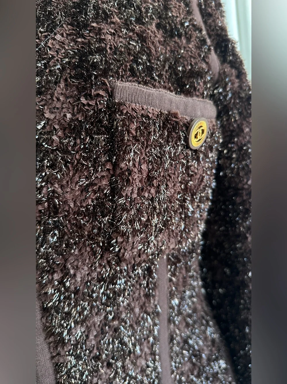 Jacket Zipper Front Chocolate Brown 90s collection Stretches Lined Shawl collar
